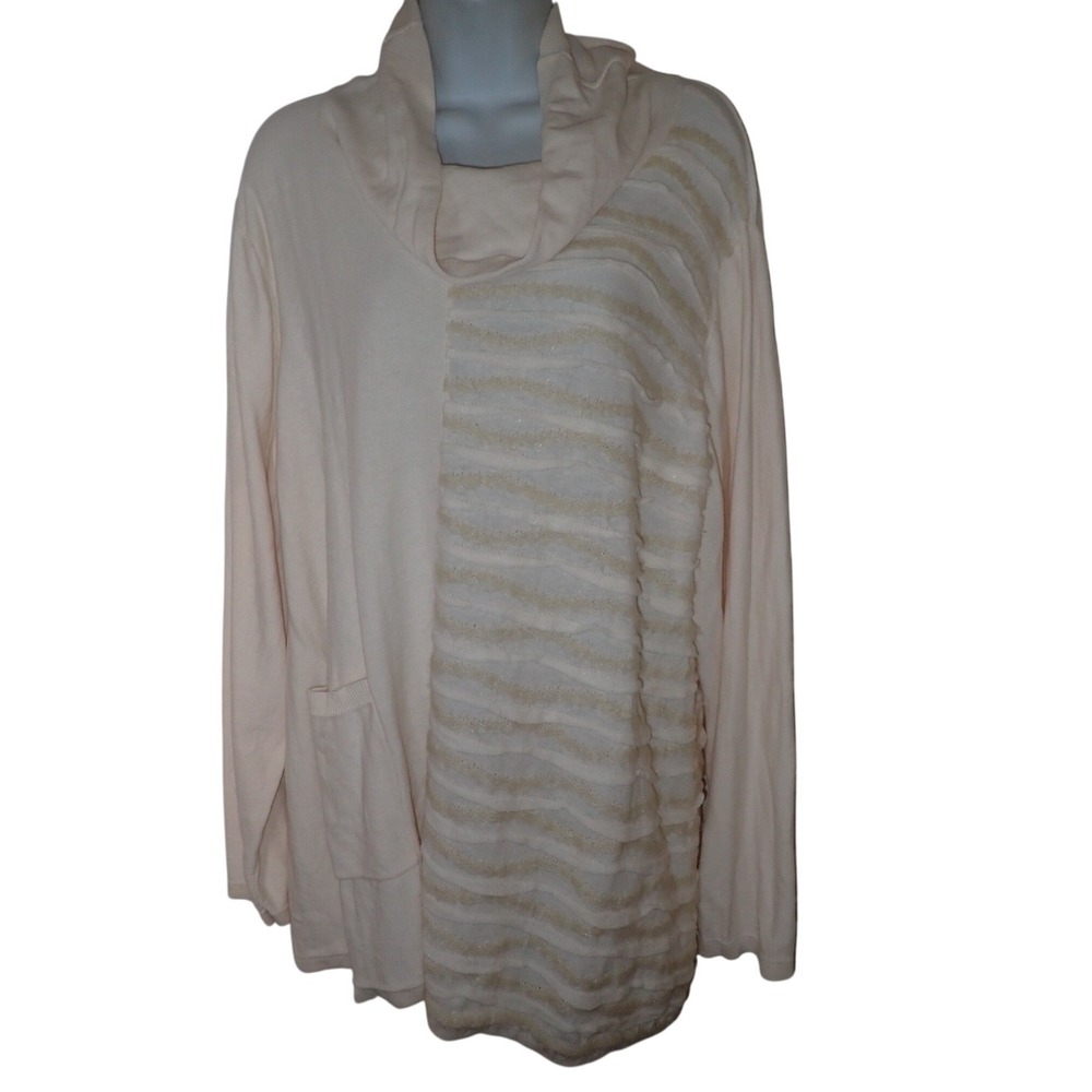 Soft Surroundings Womens Cowl Neck Textured Ruffle Front Tunic Sweater 1X